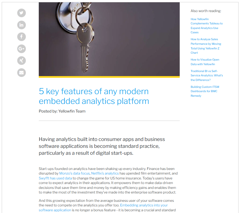 Yellowfin blog post embedded analytics